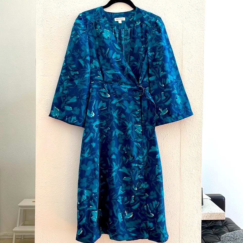Prologue - Kimono Style Wrap Blue Floral Midi Dress